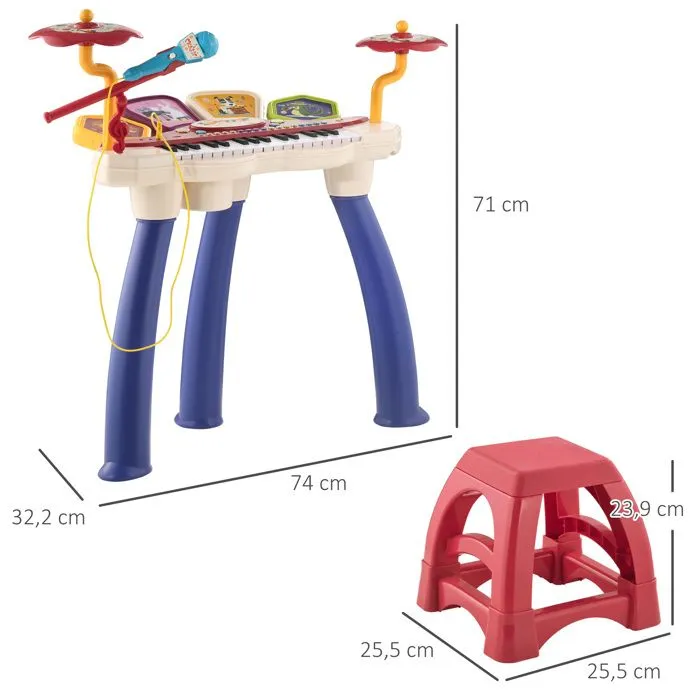 AIYAPLAY Piano enfant, clavier électronique batterie 2 en 1, 32 touches multifonctions imitation instrument musique, multicolore-3