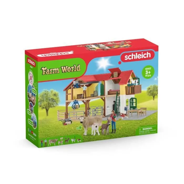 Ferme avec étable et animaux, coffret de 97 pièces avec figurines, Schleich 42407 Farm World, Dès 3 ans-7