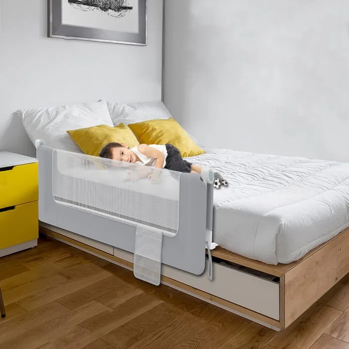 LILIIN Barrière de lit antichute 150 cm Barrière de lit pour enfants Barrière de lit pliable à 180 degrés Bordures (Gris)-2