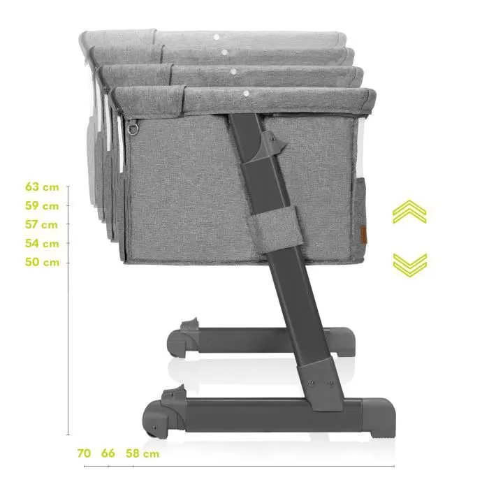 Lionelo - Théo 2en1 - Lit évolutif cododo avec matelas - De 0 Kg à 9 Kg - Hauteur et inclinaison réglables - Gris-3