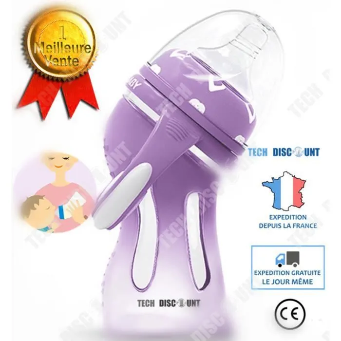 TD® Biberon verre anti colique bebe baby shower 6 mois maternité nouveau né lait tétine solide bouteille inititation maman naissance-0