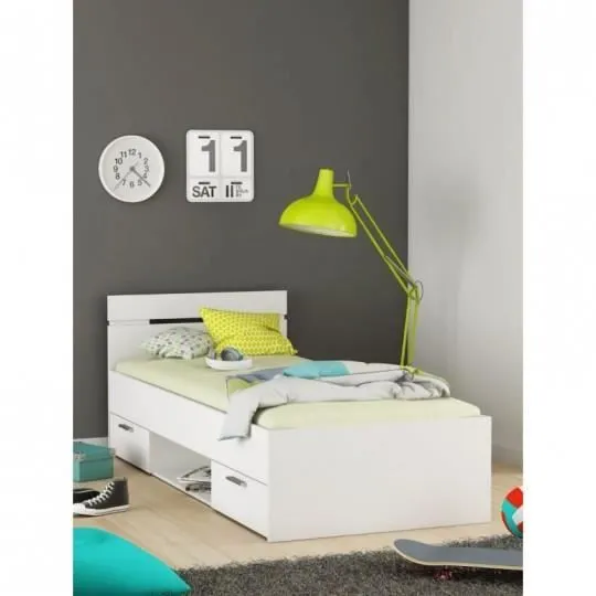 Lit - Michigan - 90x200cm - Blanc perle - 2 tiroirs et 1 niche-3