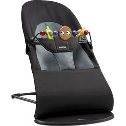 BABYBJÖRN Transat Balance Soft, Cotton, avec Jouet en Bois pour Transat, Noir/Gris foncé-0
