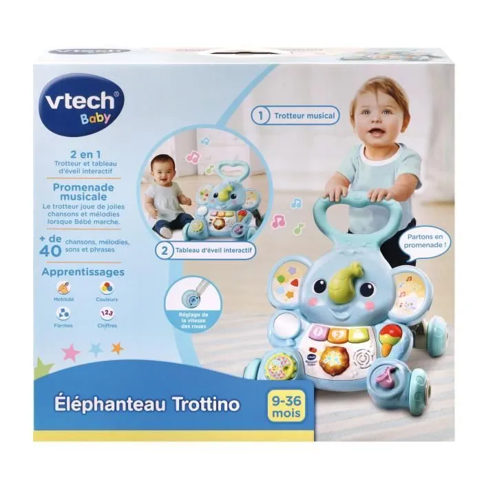 Porteur - Trotteur VTECH BABY - Éléphanteau Trottino - Avec Frein - Bleu-2