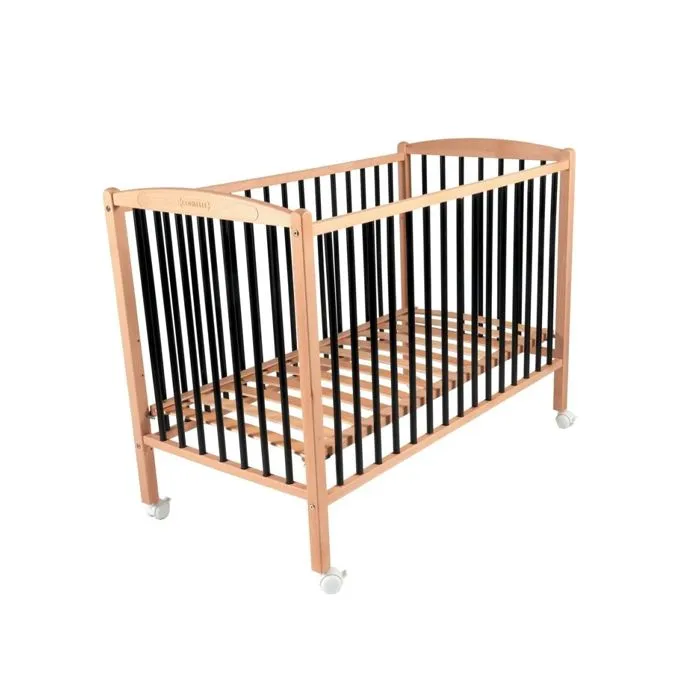 Lit bébé évolutif Combelle - Arthur bicolore noir - 60x120cm - Hauteur réglable - Roulettes-1