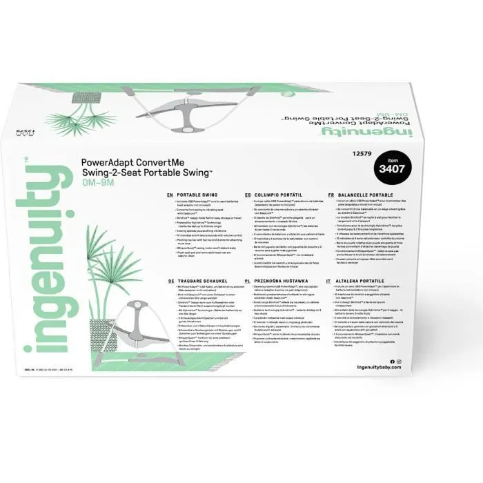 INGENUITY Balancelle Power Adapt Portable Swing - USB - Pliable - 61 x 77 x 53 cm - Multicolore - Dès la naissance-1