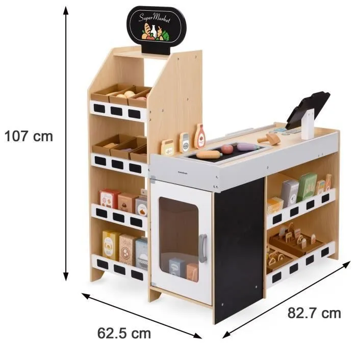Bebeboutik Mamabrum Marchande Enfant Jouet d Imitation Marche legumes en bois Grand Stand XXL Magasin avec caisse enregistreuse ludique
