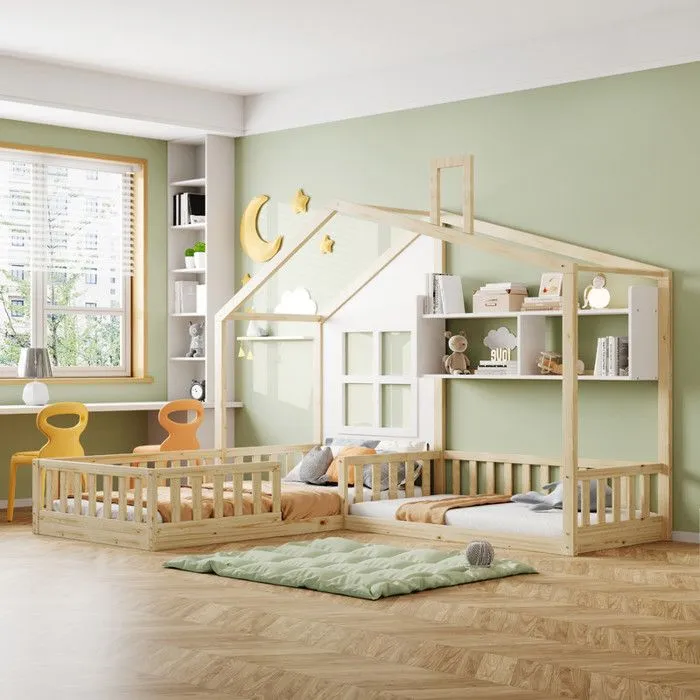 Lit d'enfant 90x200 cm (140x70 cm) avec barrières de sécurité et sommier à lattes, couleur bois d'origine-0