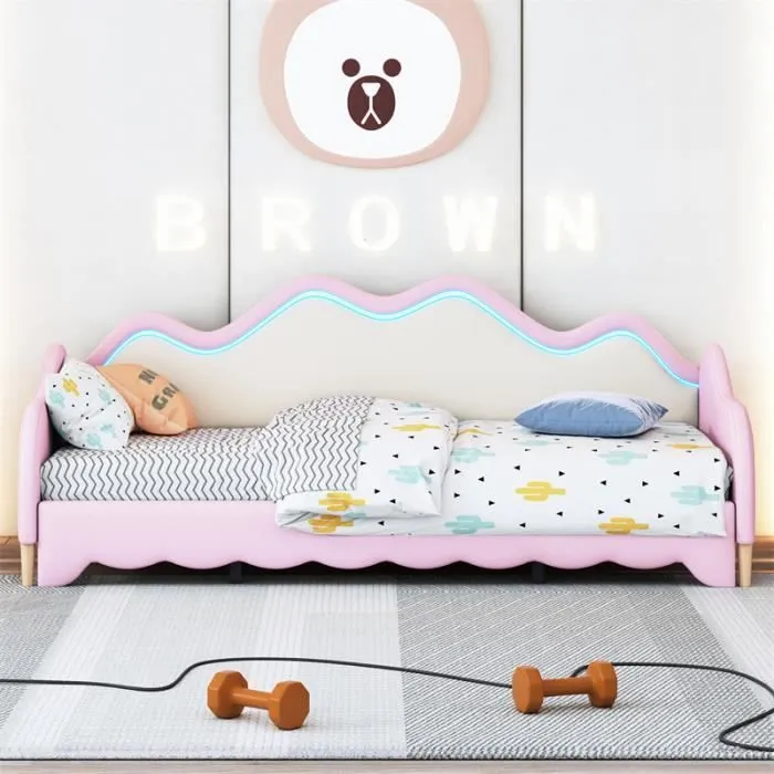 Lit gigogne - Simili cuir - 90x190 cm - Éclairage LED - 2 places - Rose-1