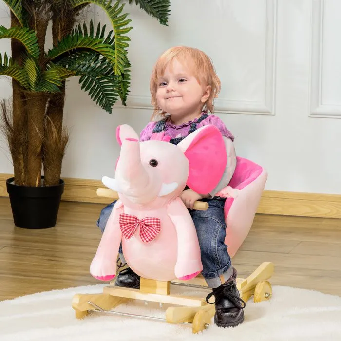 Cheval à Bascule jouet à bascule éléphant et porteur sur roulettes 2 en 1 fonction musicale 32 pistes ceinture sécurité rose-2
