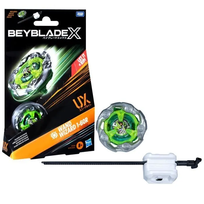 Beyblade X, Starter Pack Wand Wizard 1-60R UX avec toupie de type à rotation droite de type attaque et lanceur, dès 8 ans-0