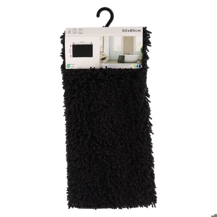 TENDANCE - Tapis de salle de bain Noir en Microfibre chenille 50 x 80 cm-1