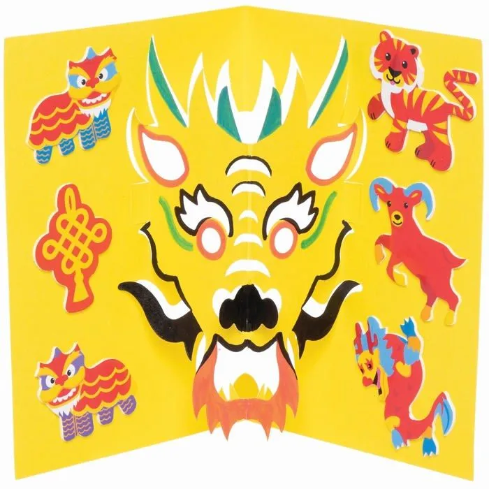Baker ross - FC127 - Cartes Pop Up motif Dragon Nouvel An Chinois - Lot de 10, Cartes de Voeux pour les Enfants ()-1