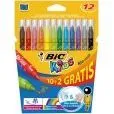 Feutres de coloriage - BIC - Pochette de 10 + 2 Gratuits - 12 Couleurs - Pointe moyenne - Ultra-lavable-1