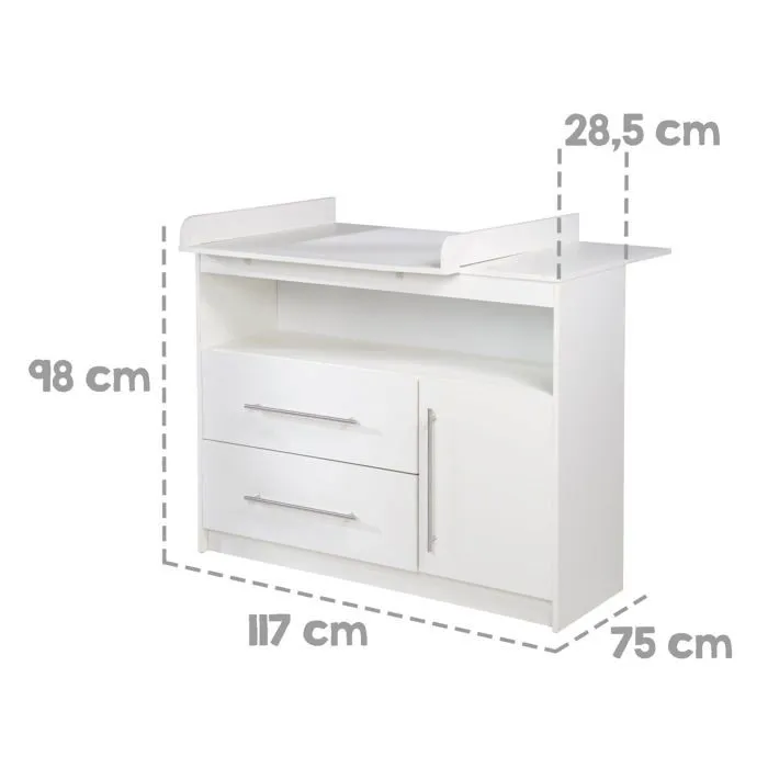 Commode à Langer ROBA Maren - Blanc - Plan Amovible - 2 Tiroirs - 1 Porte - Compartiment Ouvert-5