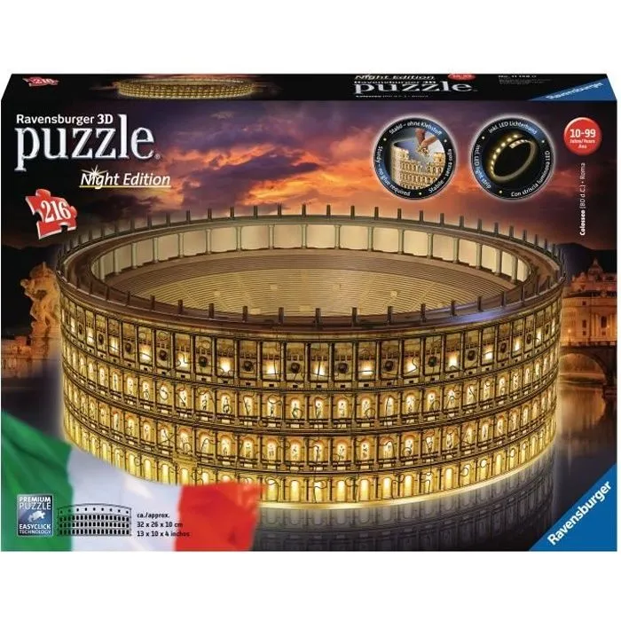 Puzzle 3D Colisée illuminé - Ravensburger - 216 pièces - sans colle - avec LEDS couleur - A partir de 10 ans-0