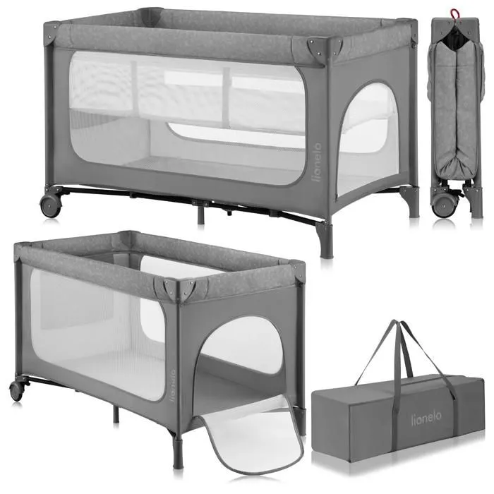 Lit parapluie 2en1 LIONELO Jasmin - Parc bébé - Matelas en mousse T25 - Pliage Rapide - 2x Roulettes - Jusqu'à 15 kg - Gris-5