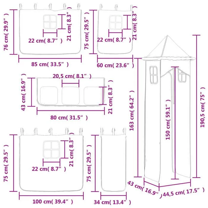 vidaXL Rideaux pour Lit Mezzanine avec Tour, Rideaux de Tente pour Lit Superposé, Rideaux de Lit avec Poches pour Enfant 835924-3