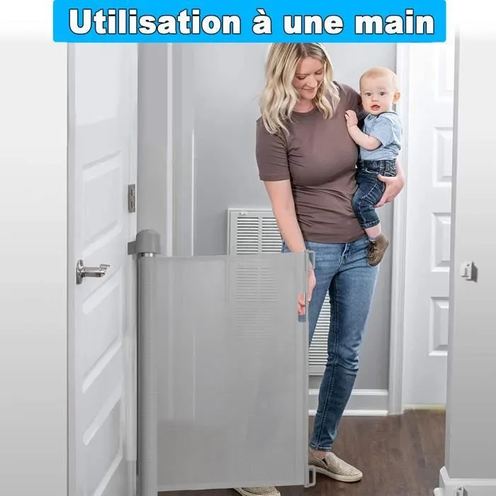 LZQ Barrière de sécurité pour porte d'escalier - Pour bébés et animaux domestiques - 0-150 cm - Hauteur : 87 cm - Gris-1