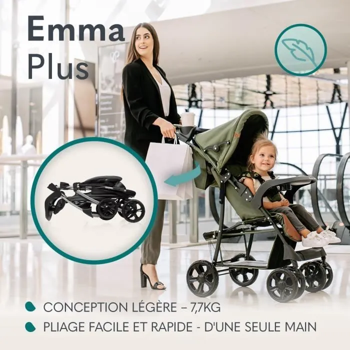 LIONELO Emma - Poussette bébé compacte - De 6 à 36 mois - Ceinture 5 points de sécurité - accessoires sac inclus - Turquoise-1