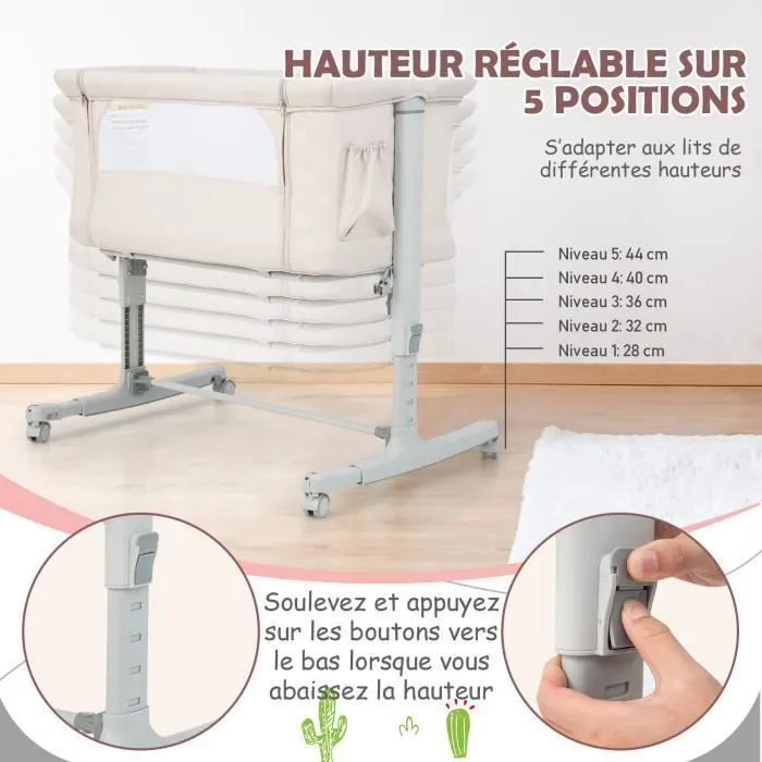 COSTWAY Lit Cododo Bébé à 5 Hauteurs Réglables, Charge 9KG, Lit Berceau Maille Respirante Sac de Voyage pour Bébé 0-6 Mois, Beige-2
