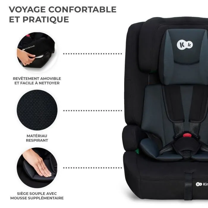 Siège auto I-size 76-150 cm - KINDERKRAFT SAFETY FIX2 - de 15 mois à 12 ans - Isofix fixation - L'Appui-tête réglage - Noir-3