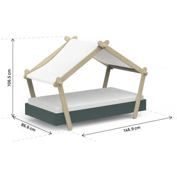 Lit cabane surélevé enfant " Lodge " - 70 x 140 cm - Vert-2