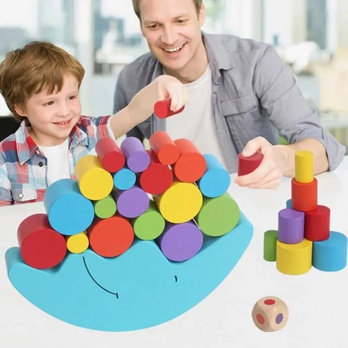 Jeu d'équilibre en bois pour enfants - SODIAL - Moon Balance - Bleu - A partir de 4 ans-0