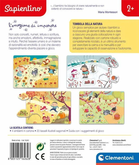 Jeu de societe - jeu de plateau Clementoni - 16262 - Tombola Della Nature Jeu educatif Sapientin, Multicolore, 2 Ans-2