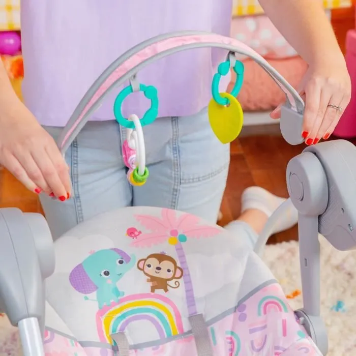 BRIGHT STARTS Balancelle bébé électrique compacte – Animaux, rose, 6 vitesses balancement, 10 chansons, 2 position d'inclinaison-6