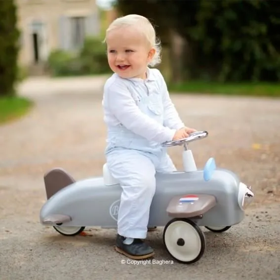 Porteur Avion en métal BAGHERA pour enfant à partir de 1 an - Gris - 4 roues-0