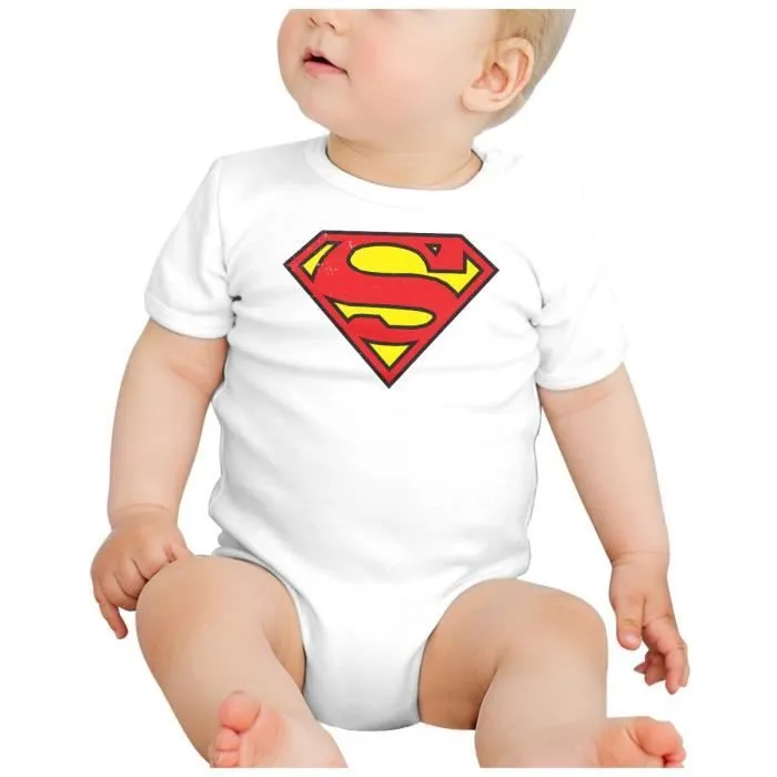 Body Bébé Manche Courte Blanc Superman Super Héros BD Film Geek-1