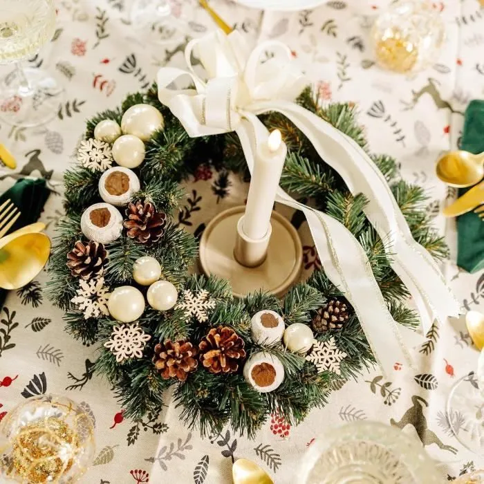 Couronne de Noël Crème - CREATIVE HOME - Diamètre 35 cm - Décoration Extérieure - Vert-1