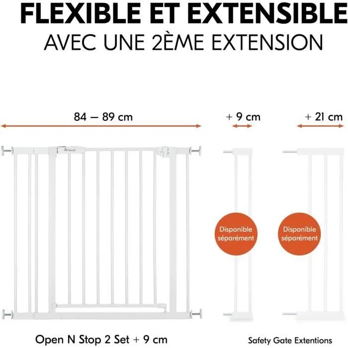 Barrière bébé Open N Stop 2 avec Extension 9 cm-0
