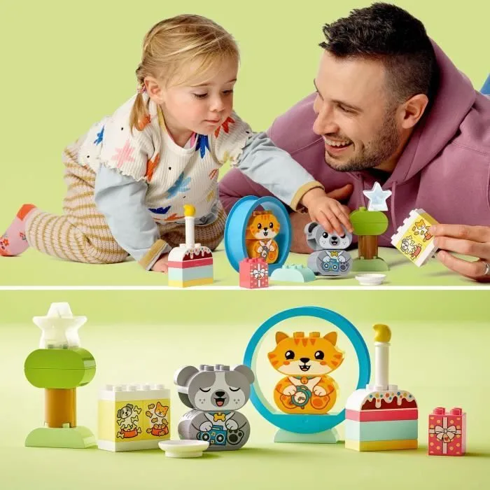 LEGO 10977 DUPLO Mes Premiers Chiot et Chaton avec Effets Sonores, Jouet Bébés Dès 18 Mois, Figurines Animaux, Grosses Briques-4