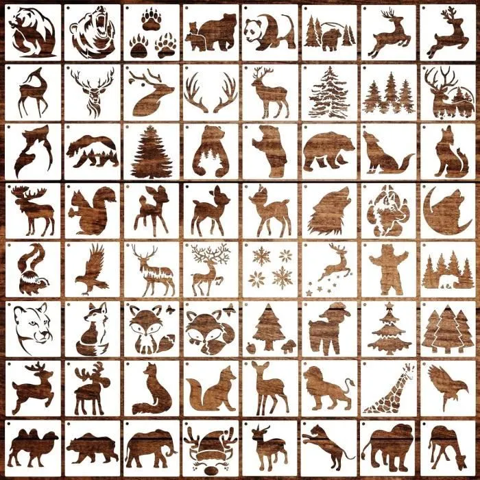 OOTSR Lot de 64 pochoirs de peinture d'animaux sauvages réutilisables pour travaux manuels, peinture, dessin, loisirs créatifs, 47-0
