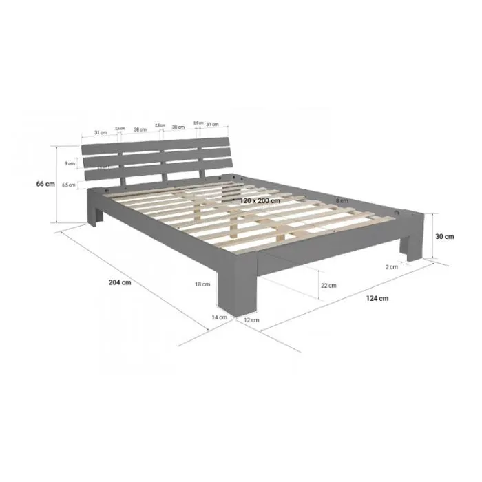Lit double lit futon en bois 120x200 lit pin gris cadre de lit en bois massif - HomeStyle4U - 2036-1