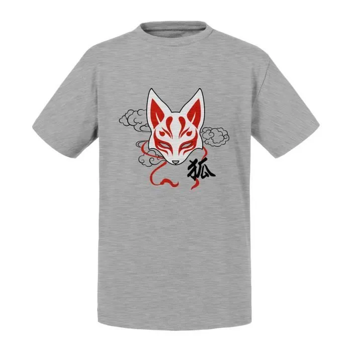 T-shirt Enfant Gris Kitsune Renard Japon Asie Culture Manga-0