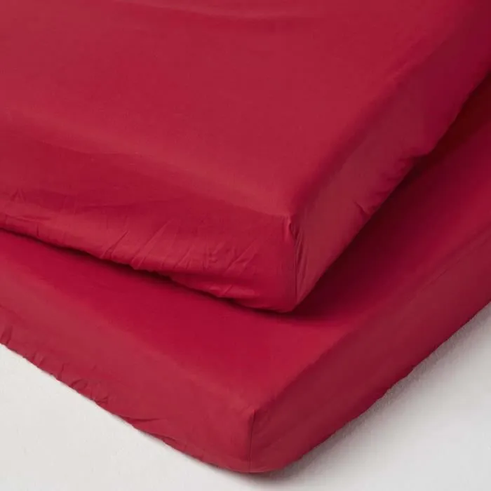 Lot de 2 Draps housse lit bébé en coton égyptien 200 fils Rouge, 60 x 120 cm-0