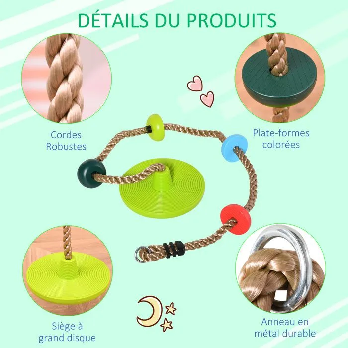 HOMCOM - Balançoire en corde d'escalade pour enfants - PP - 200x29cm - Vert-4