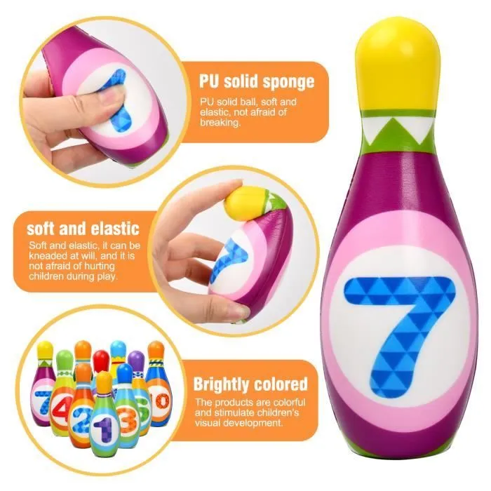 Jeux de Quilles - Enfant - 10 Quilles + 2 Boules - Plastique ABS - 29x15x8cm - Mixte-2