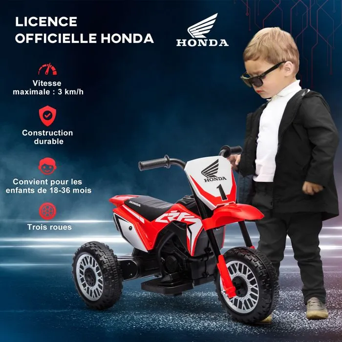 Moto Cross électrique enfant 3 roues licence officielle Honda CRF 450 R V. max. 3 Km/h fonctions sonores rouge-4