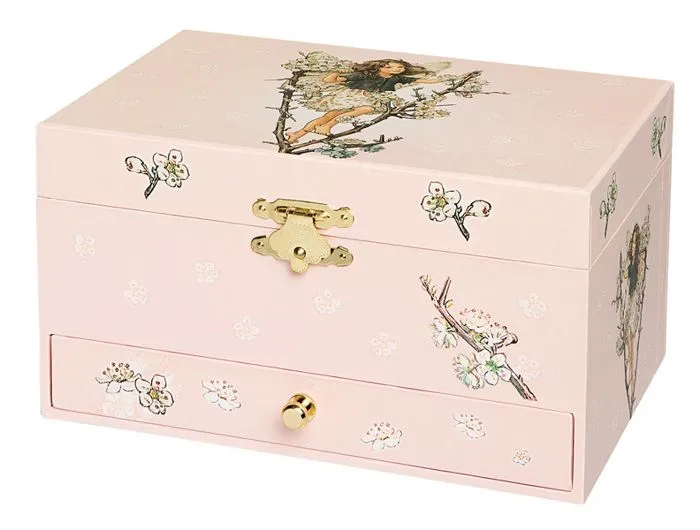 Boîte à bijoux musicale - TROUSSELIER - Cerisier - Fée Elfe - Rose - 18x11x10 cm-1