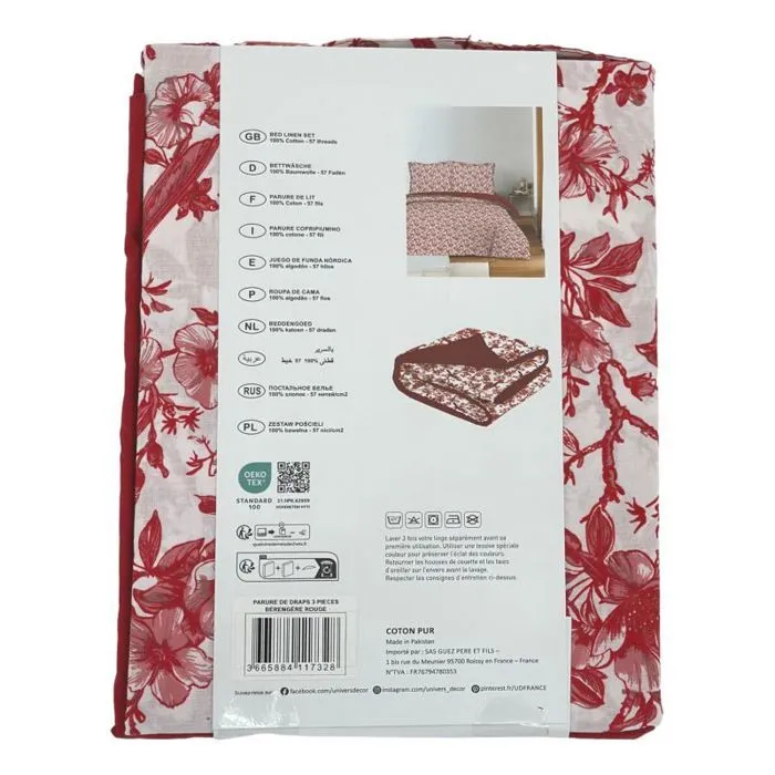 Parure de draps 3 pièces pour lit 90 x 190 cm Bérengère rouge-5
