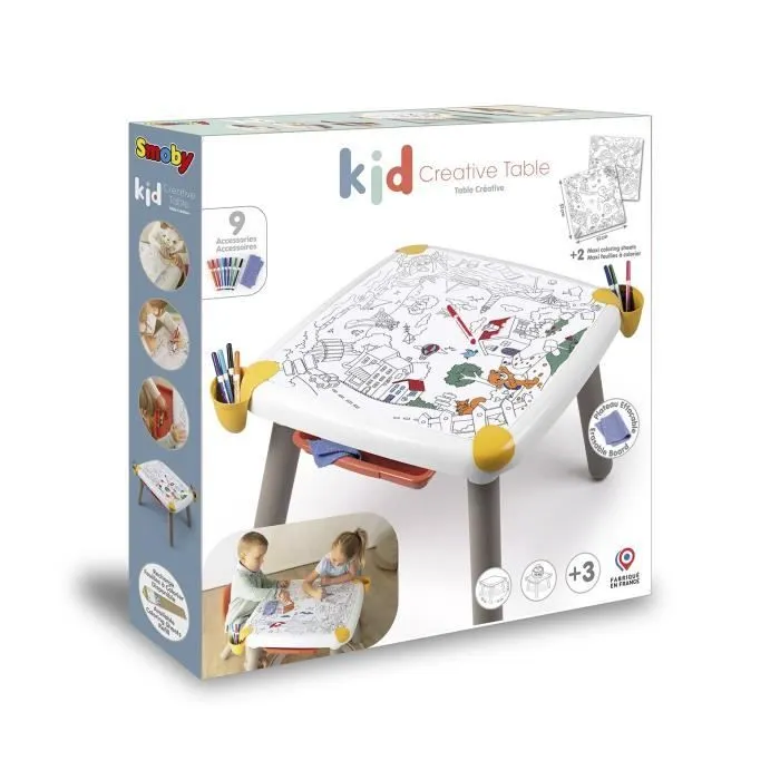Smoby - Table enfant Créative - Feutre effacable pour la table + 2 grandes feuilles de coloriage - 3 rangements - Dès 3 ans-1