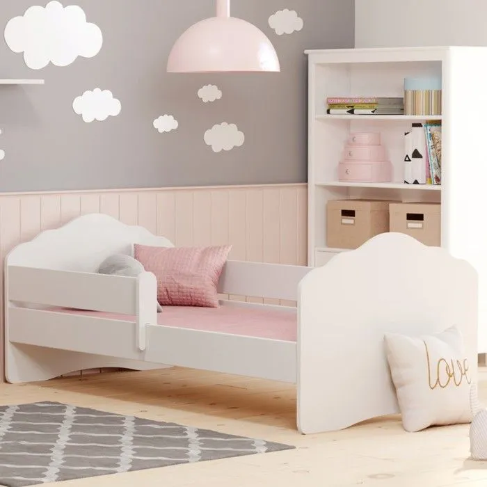 Lit Enfant Bébé pour une fille FALA avec sommier à lattes, avec matelas - 140 x 70 cm - Blanc-0