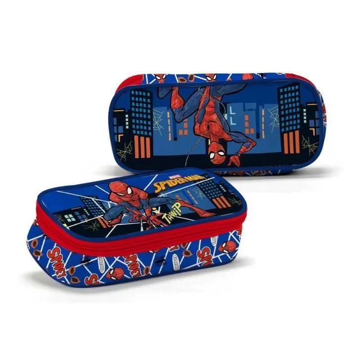 Trousse Scolaire - Spiderman - Ovale - Double Compartiment - Polyester - Multicolore-0
