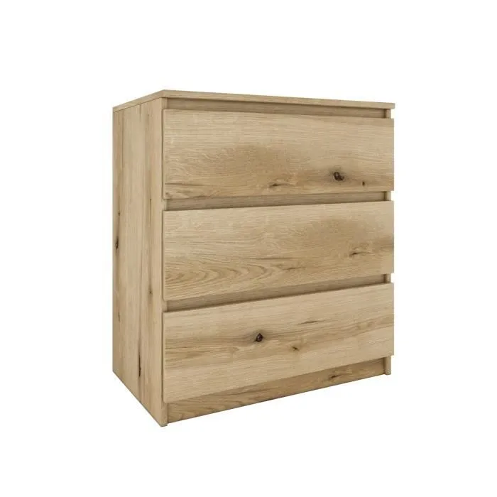 Commode - ASTER - 3 tiroirs - 70x40x77cm - Aspect bois - Contemporain-0