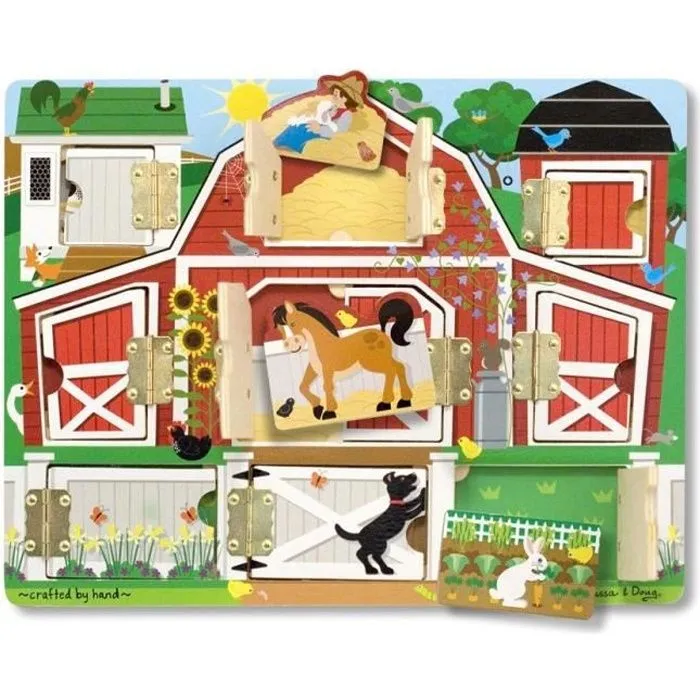 Jeu de société - MELISSA & DOUG - Ferme Cache-Cache - 9 portes à charnières avec des animaux magnétiques-0