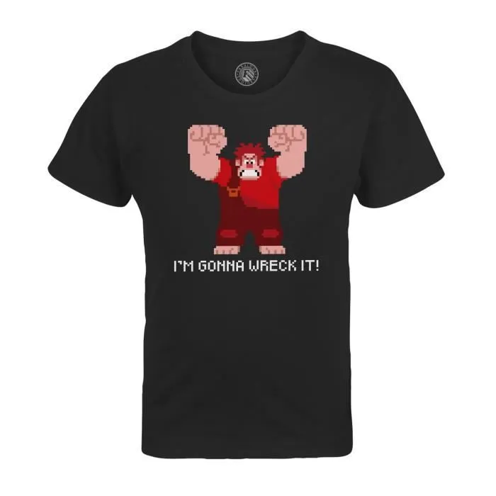 T-shirt Enfant Noir I'm Gonna Wreck It! Personnage Jeux Vidéo Ralph 8 Bits Arcade Retro Gaming-0